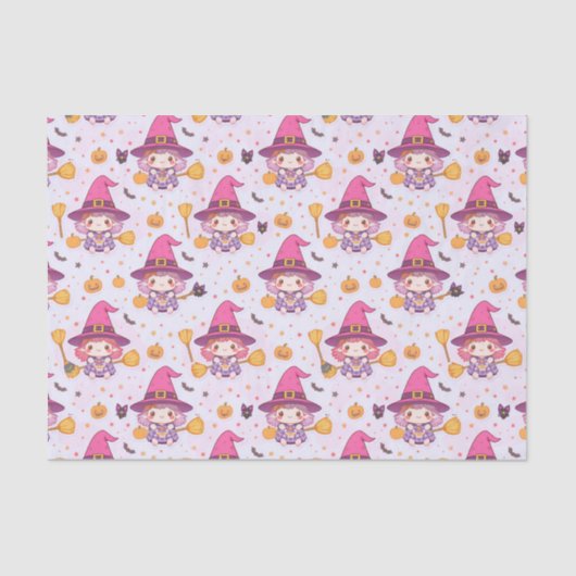 Funny Halloween Pattern with Pumpkins and witch  薄葉紙 (正面)