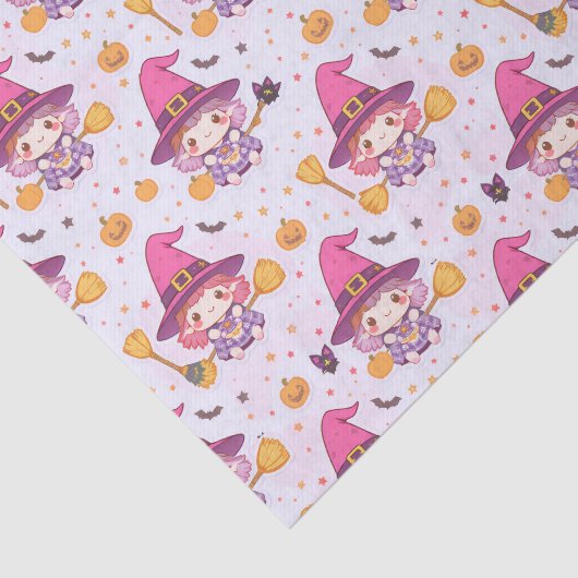 Funny Halloween Pattern with Pumpkins and witch  薄葉紙 (詳細)