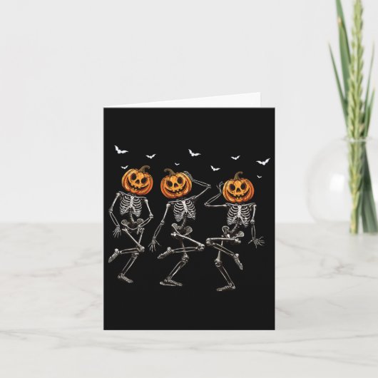 Funny Halloween Pumpkin Dancing Skeleton Costume W カード (正面)