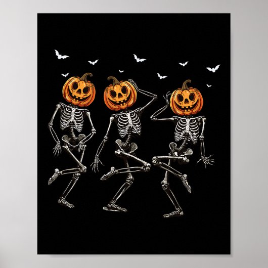 Funny Halloween Pumpkin Dancing Skeleton Costume W ポスター (正面)