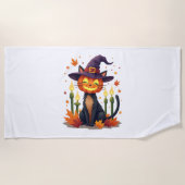 Funny Halloween Pumpkin Head Cat Lover ビーチタオル (正面)