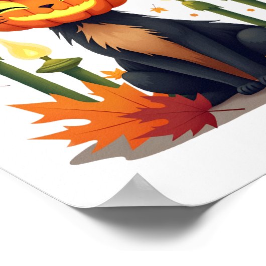 Funny Halloween Pumpkin Head Cat Lover ポスター (角)