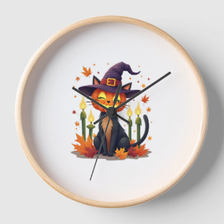 Funny Halloween Pumpkin Head Cat Lover 壁時計