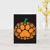 Funny Halloween Pumpkin Paw Print Dog Lover Cat  カード (黄色い花)