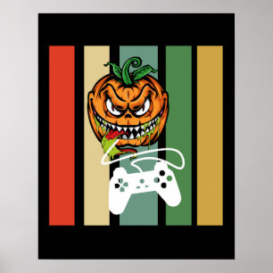 Funny Halloween Pumpkin Video Gamer Scary Pumpkin ポスター