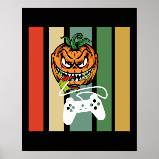Funny Halloween Pumpkin Video Gamer Scary Pumpkin ポスター (正面)