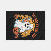 Funny Halloween Quote Say Boo To The Flu Cool Vacc フリースブランケット (正面(横))