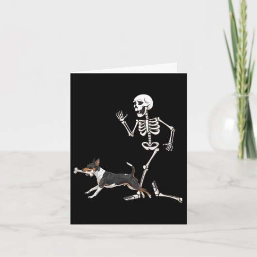 Funny Halloween Rat Terrier And Skeleton  カード (正面)