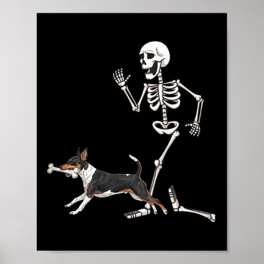 Funny Halloween Rat Terrier And Skeleton  ポスター (正面)