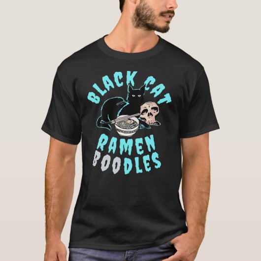 Funny Halloween S Black Cat Ramen Boodles Tシャツ (正面)
