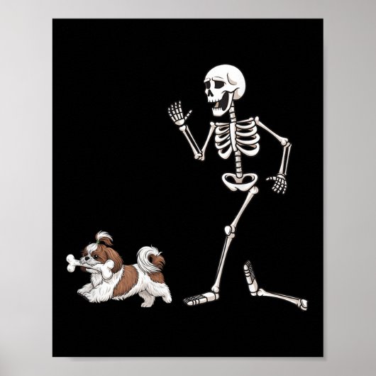 Funny Halloween Shih Tzu And Skeleton  ポスター (正面)