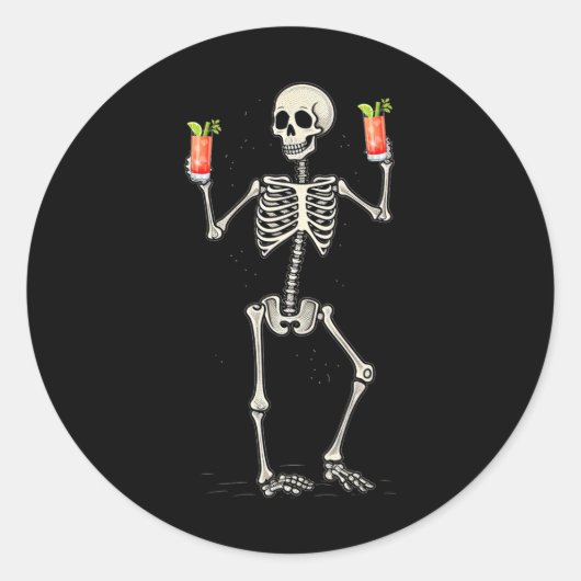 Funny Halloween Skeleton Drinking Bloody Mary Tail ラウンドシール (正面)