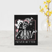 Funny Halloween Skeleton Drinking Coffee Quote Nev カード (黄色い花)