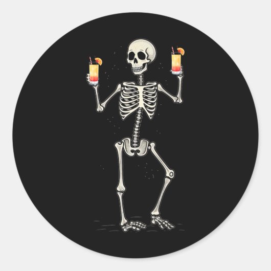 Funny Halloween Skeleton Drinking Tequila Sunrise  ラウンドシール (正面)