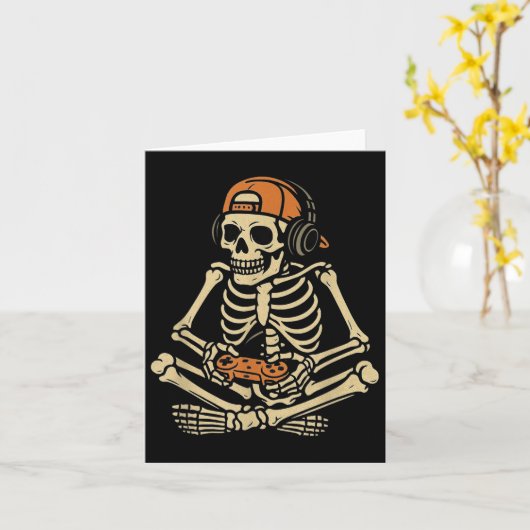Funny Halloween Skeleton Gamer Video Gaming Boys M カード (黄色い花)