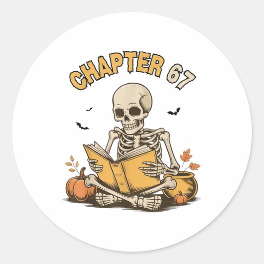 Funny Halloween Skeleton Reading Book 67 Memes _1  ラウンドシール (正面)