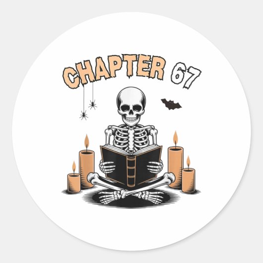 Funny Halloween Skeleton Reading Book 67 Memes _2  ラウンドシール (正面)