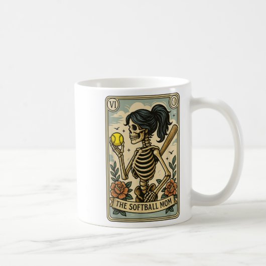 Funny Halloween Softball Mama Mom Skeleton Tarot C コーヒーマグカップ (右)