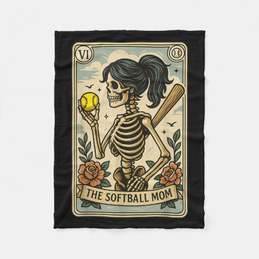 Funny Halloween Softball Mama Mom Skeleton Tarot C フリースブランケット (正面)