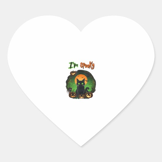 Funny Halloween Spooky Black Cat Pumpkin Bat Starr ハートシール (正面)