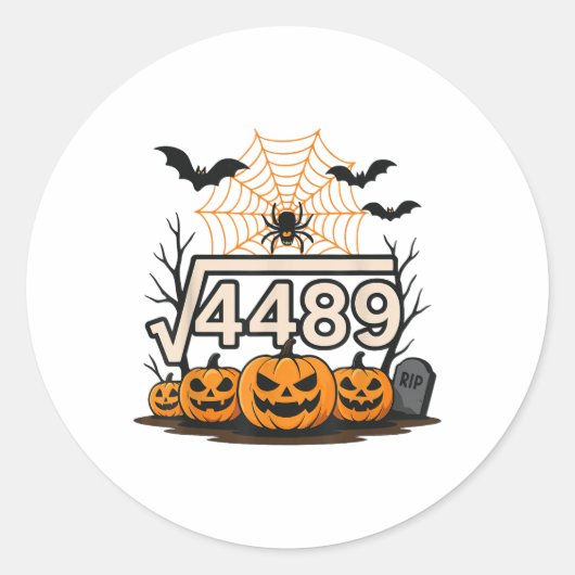 Funny Halloween Square Root 4489 67 Meme Math Teac ラウンドシール (正面)