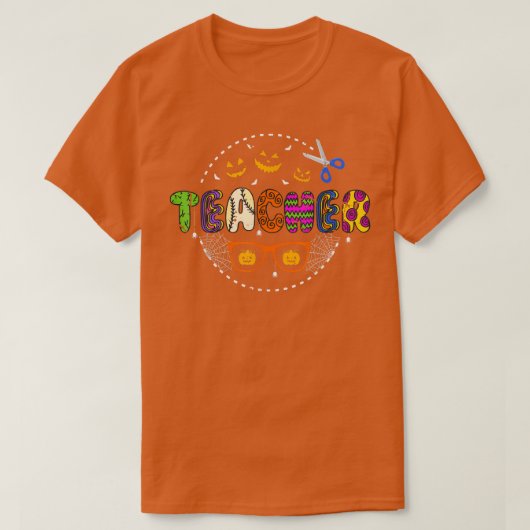 Funny Halloween Teacher Pattern Jack O Lantern Pum Tシャツ (デザイン正面)