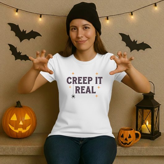 Funny Halloween Tee; Creep It Real Spider Pun Tシャツ