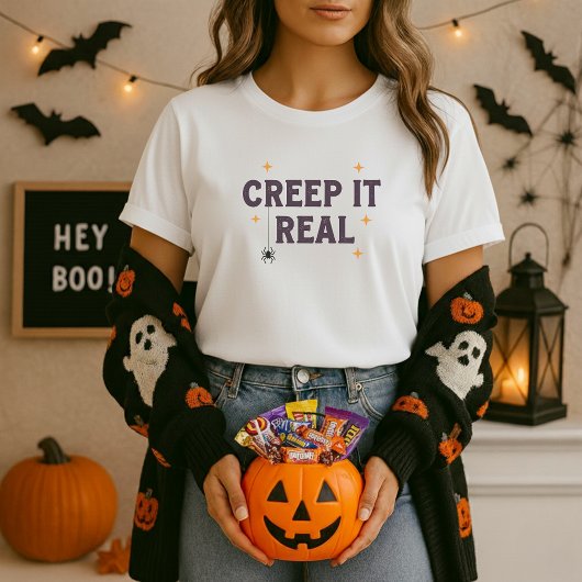 Funny Halloween Tee; Creep It Real Spider Pun Tシャツ