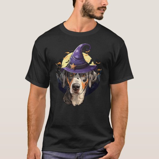 Funny Halloween Witch Catahoula Leopard Dog Tシャツ (正面)