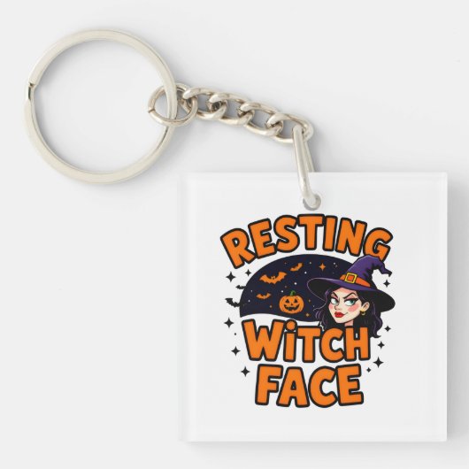 Funny Halloween Witch Design – "Resting Witch Face キーホルダー (正面)