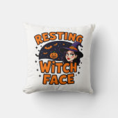 Funny Halloween Witch Design – "Resting Witch Face クッション (正面)