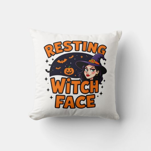 Funny Halloween Witch Design – "Resting Witch Face クッション (正面)