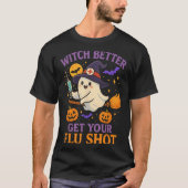 Funny Halloween Witch Ghost Flu Shot Nurse  Tシャツ (正面)