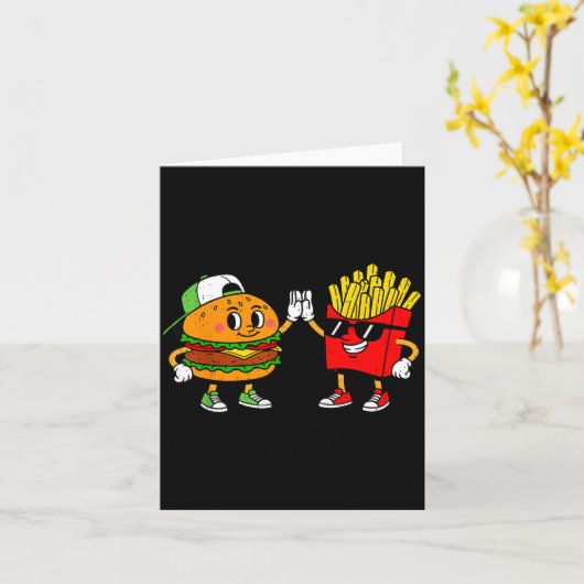 Funny Hamburger French Fries Combo Snacks Fast Foo カード (黄色い花)