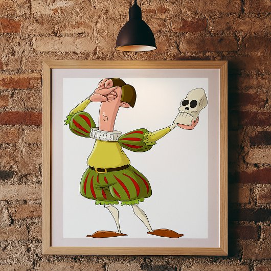 Funny Hamlet Shakespeare Actor Holding Skull ポスター