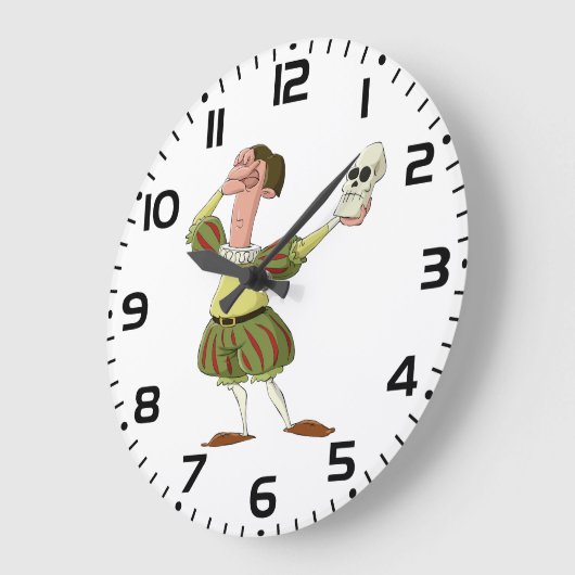 Funny Hamlet Shakespeare Actor Holding Skull ラージ壁時計 (傾斜)