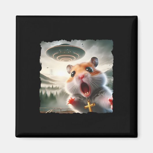 Funny Hamster Selfie With Alien Trip Meme Pet Crui マグネット (正面)