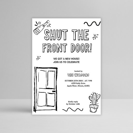 Funny Hand Drawn New Home Party Housewarming 招待状