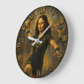 Funny Handball Mona Lisa Handball Player Gift ラージ壁時計 (傾斜)