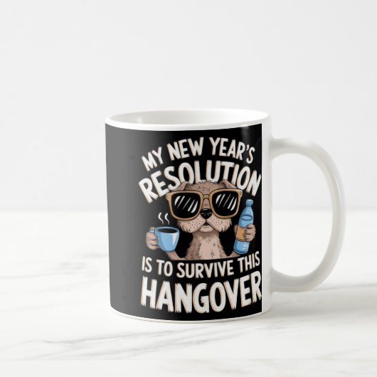 Funny Hangover Survival Dog New Year's Resolution コーヒーマグカップ (右)