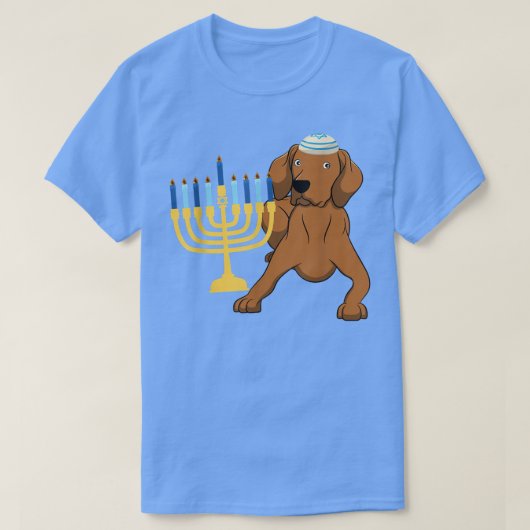 Funny Hanukkah Chanukah Vizsla Dog Lover Menorah J Tシャツ (デザイン正面)