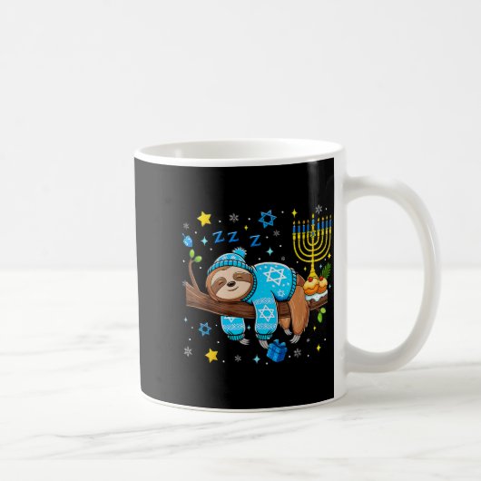 Funny Hanukkah Sloth Jewish Chanukah Sleeng Hanukk コーヒーマグカップ (右)