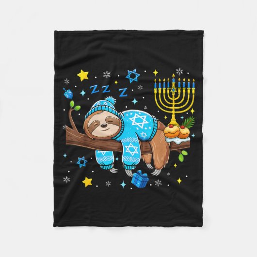 Funny Hanukkah Sloth Jewish Chanukah Sleeng Hanukk フリースブランケット (正面)