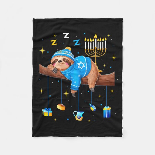 Funny Hanukkah Sloth Jewish Chanukah Sleeng Hanukk フリースブランケット (正面)