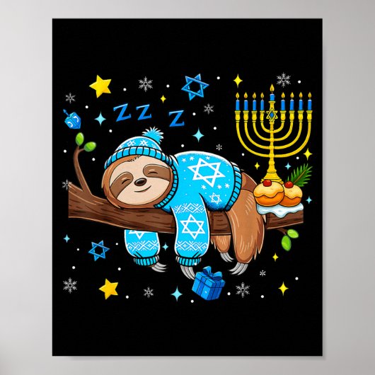 Funny Hanukkah Sloth Jewish Chanukah Sleeng Hanukk ポスター (正面)