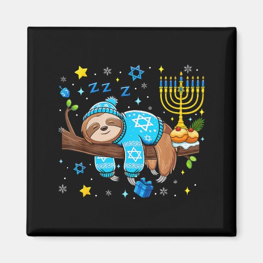 Funny Hanukkah Sloth Jewish Chanukah Sleeng Hanukk マグネット (正面)