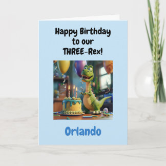 Funny Happy 3rd Birthday Boy, Dino, Personalized  カード
