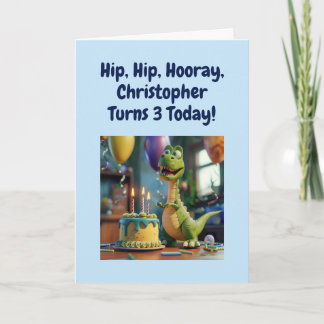 Funny Happy 3rd Birthday Son, Dino, Personalized カード