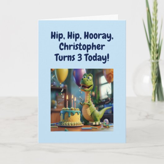 Funny Happy 3rd Birthday Son, Dino, Personalized カード (正面)