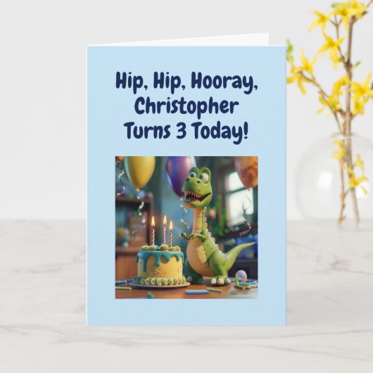 Funny Happy 3rd Birthday Son, Dino, Personalized カード (黄色い花)